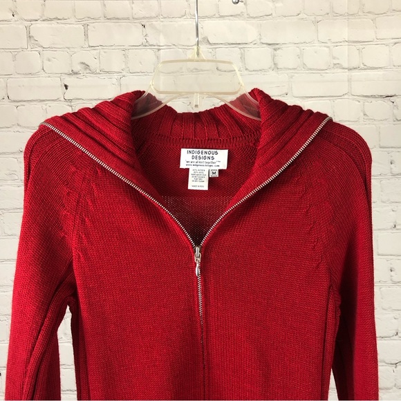 Women's Indigenous Designs Red Alpaca and Wool Blend Front Zip Sweater. Size M - Picture 3 of 14